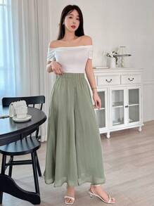 DAZY Pantalon culotte élégant et ample de couleur unie 7/8 pour femme