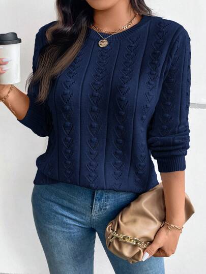 Rosumi Plus Size, zimowy, swobodny, elegancki, dzianinowy sweter z kwiatowym wzorem, dopasowany, z okrągłym dekoltem, odpowiedni jako warstwa bazowa lub odzież wierzchnia do pracy, na zakupy, wakacje, imprezy, festiwale muzyczne, odzież domową, imprezy z okazji rozpoczęcia roku szkolnego i jako prezent.