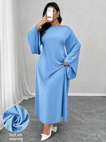 Celure Plus Size Backless Draped Neck Flare Sleeve Waist Fit Ankle-Length Elegant Date Night Dress
