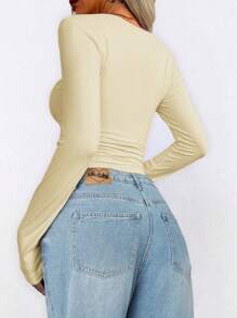 Chiquease Women's Sexy Square Neck Long Sleeve Crop Top, Cute Summer Top