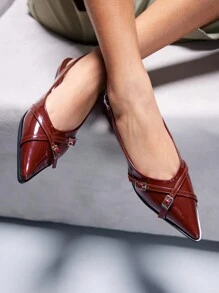 CUCCOO GRLICON 女士 Y2K 风格平底鞋，适合朋克、骑行者、酷女孩、万圣节、圣诞节、派对装扮 - 酒紅色 - 查看 5