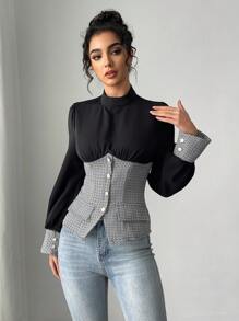 Chiquease Women's Regular Elegant High Collar Black Long Sleeve Blouse - Multicolor - View 4