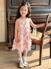 SHEIN X Scheana Dazy Kids Young Girl Casual Sleeveless Simple Dress, Everyday Wear Summer