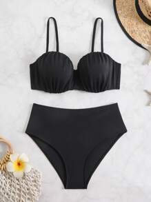 Swim Lushoire Springbreak Solid Push-Up Underwire Two-Piece Bikini Swimwear For Women