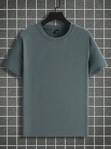 Manfinity Homme Plus Size Men Plain Round Neck Short Sleeve Casual T-Shirt - Green - View 6
