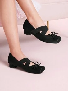 CUCCOO DOLLMOD 女士平底方头高跟玛丽珍鞋，圆柱形鞋跟交叉带经典复古风格情人节 - 黑色 - 查看 3