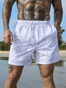 Surfspeed Men's Front Lace-Up Pocket All-Over Print Casual Beach Shorts,Hawaiian - White - View 7