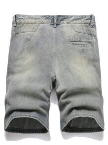 Manfinity Homme Men's Simple Front Button Pocket Denim Shorts, Casual Everyday Wear - Medium Wash - View 2