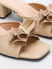CUCCOO CURVES Wide Fit Women Simple Style Nude Strap Square Toe Outdoor High Heel Sandals Spring Shoes - Apricot - View 6