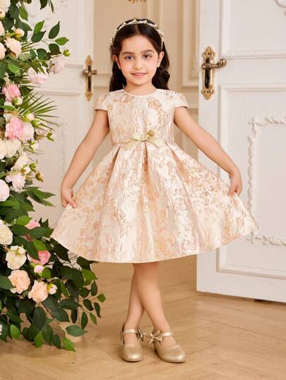Glamorique Kids Young Girl Elegant Jacquard Princess Dress, Suitable For Holiday Dinners, Gatherings, Parties, Summer