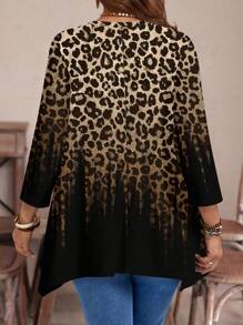 EMERY ROSE Plus Size Women Casual Asymmetrical Hem Round Neck Loose 3/4 Sleeve T-Shirt, Autumn/Winter