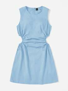 SHEIN EZwear Cut Out Waist Ruched Side Dress,Pastel Dresses For Women - Baby Blue - View 3