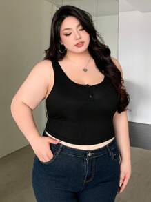 Dazy Plus Plus Size Solid Color Half Open Front Cropped Tank Top Spring/Summer