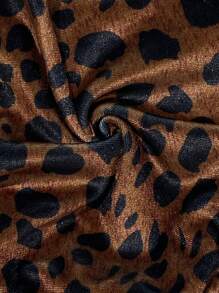เสื้อแขนบานปลายแบบสปอร์ตซีซี่ลายเสือดาวลูกไม้เปิดไหล่ที่มีทรงตัวสวมใส่สวย - สีน้ำตาล - ดู 5