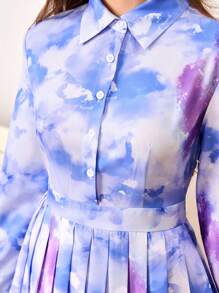 Teenage Girls/Teen Girl Floral Printed Elegant Shirt Collar Long Sleeve Pleated Hem Dress, Suitable For Vacations,Holiday,Summer,Travel - Multicolor - View 5