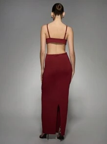 MISSGUIDED Vestido Longo de Festa Elegante com Recorte na Cintura, Alças Finas e Ajuste Slim, Vestido Longo Formal - Vermelho - Visão 2