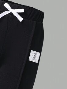 Young Boy Applique Drawstring Casual Versatile Pants - Black - View 6