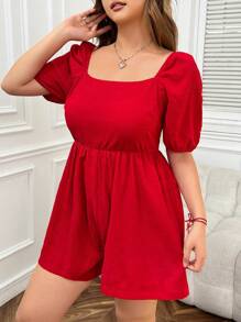 SHEIN EZwear Plus Size Women Casual Red Backless Jumpsuit For Valentine's Day - Red - View 6