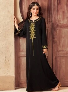 SHEIN Teen Girl Floral Retro Print Long Dress - Black - View 6