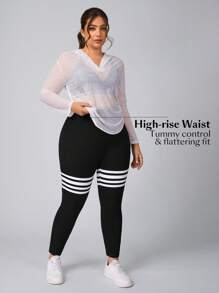 SHEIN Unity Plus Size Solid Color Patchwork High Waist Simple Slim Fit Jeans, Casual For Daily Wear Stretchy Knit Denim Apple Bottom Jeans - Black - View 8