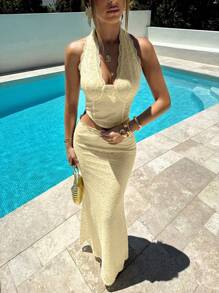 Aloruh 女士性感深 V 蕾丝文胸和低腰蕾丝裙 2 件套紧身蕾丝海滩度假装女士夏季服装两件套女士度假装女士 2 件套女士海滩装 - 黃色 - 查看 3