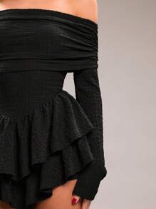 SHEIN BAE 春装性感纹理针织复古长袖连体裤适合闺蜜聚会、下午茶、日常外出、家庭聚会、连体裤、鸡尾酒会、情人节派对 - 黑色 - 查看 7