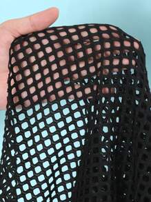 Women Solid Color Hollow Out Textured Fabric Long Casual Beach Cover Up For Summer Beach Vacation - Black - View 7