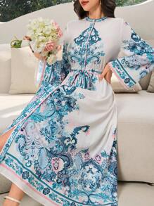 Seusyu Vestido Longo Estampado de Paisley Casual para Mulheres - Multicolorido - Visão 3