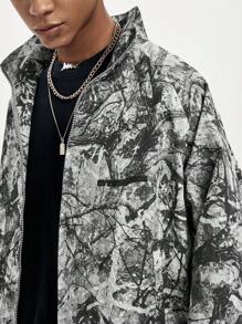 Manfinity RebelGame Men's Printed Loose Fit Long Sleeve Jacket - Black and White - View 5