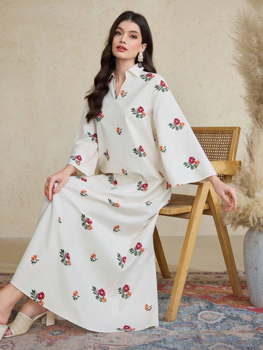 Al Najma 女士土耳其长袍和阿拉伯传统长袍连衣裙、卡夫坦和贾拉比亚，端庄 - 白色 - 查看 1