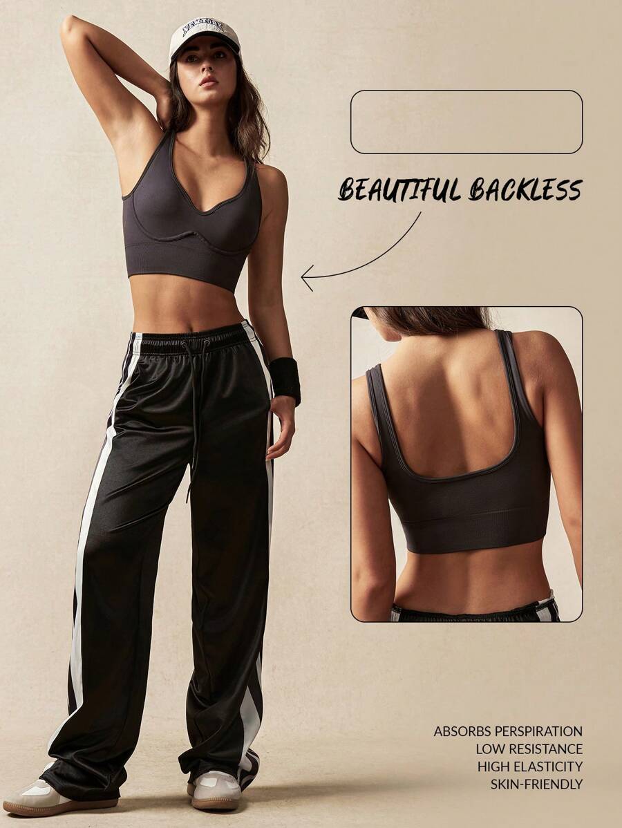 VARSIVA Seamless Cropped Tight-Fitting Sports Bra - Dark Grey - View 1