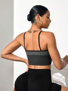 Easithlete Damen gestreiftes Slim-Fit Lässig Sport T-Shirt & Top mit Spaghettiträger