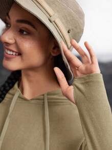 In My Nature Women's Solid Color Raglan Sleeve Thermal Lined Drawstring Hoodie For Outdoor