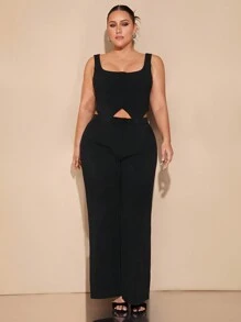 SHEIN BAE Traje de dos piezas de talla grande para mujer con chaleco negro con botones, con abertura lateral y pantalón de pierna ancha. Adecuado para citas, ocasiones formales, atuendos de viaje, Carnaval de Brasil, atuendos de Pascua, atuendos de festival rave, tops cortos, atuendos de San Valentín, conjuntos de San Valentín, conjuntos de mujeres para brunch, sexy, citas, fiestas, atuendos negros, conjuntos de verano para mujer, conjuntos de dos piezas de primavera/verano, atuendos de despedida de soltera, atuendos de oficina para mujer, atuendos de primavera para mujer