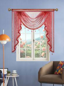 1 件酒红色串珠窗帘，欧式节日风格波浪薄纱窗帘，适合活动派对、客厅或卧室窗户和门装饰、圣诞节家居装饰 - 酒紅色 - 查看 5