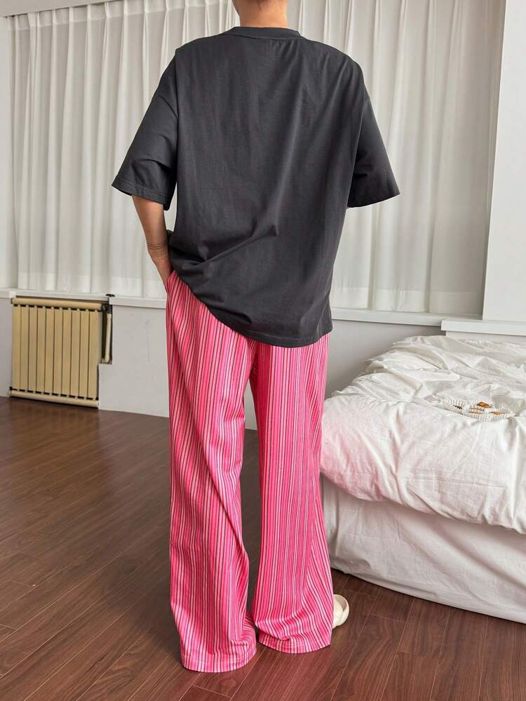 Women 2pcs Striped Printed Short Sleeve Pajama Set,Back To School Clothes