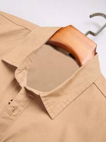 Manfinity Homme Men's Casual Single-Breasted Long Sleeve Denim Shirt For Autumn - Khaki - View 5