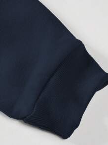 SHEIN Cottnline Men's Casual Letter Applique Round Neck Long Sleeve Pullover Sweatshirt - Navy Blue - View 3