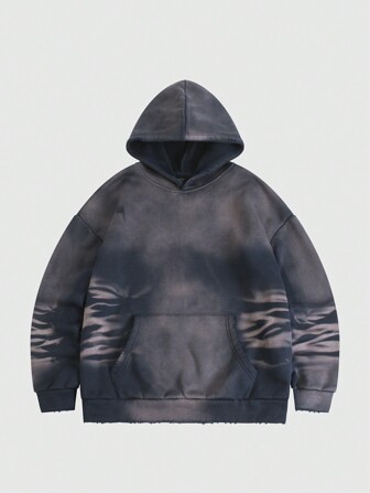 Grunge Punk Felpa con cappuccio in stile zebrato e coulisse, logora, da uomo