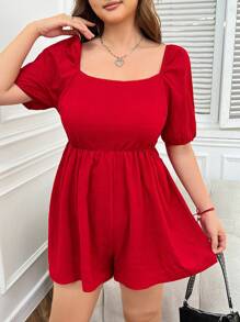 SHEIN EZwear Plus Size Women Casual Red Backless Jumpsuit For Valentine's Day - Red - View 1