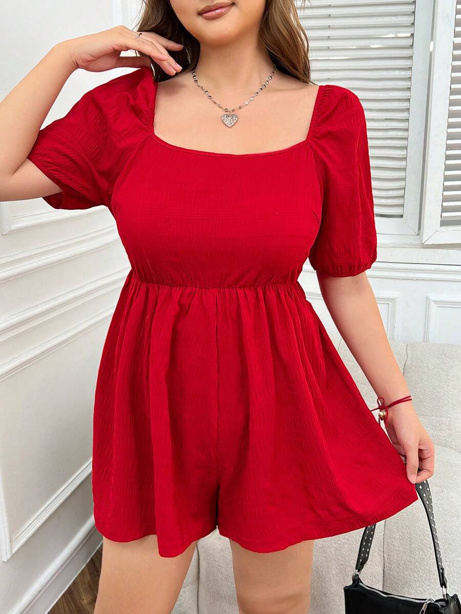 SHEIN EZwear Plus Size Women Casual Red Backless Jumpsuit For Valentine's Day - Red - View 1