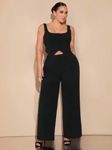 SHEIN BAE Traje de dos piezas de talla grande para mujer con chaleco negro con botones, con abertura lateral y pantalón de pierna ancha. Adecuado para citas, ocasiones formales, atuendos de viaje, Carnaval de Brasil, atuendos de Pascua, atuendos de festival rave, tops cortos, atuendos de San Valentín, conjuntos de San Valentín, conjuntos de mujeres para brunch, sexy, citas, fiestas, atuendos negros, conjuntos de verano para mujer, conjuntos de dos piezas de primavera/verano, atuendos de despedida de soltera, atuendos de oficina para mujer, atuendos de primavera para mujer