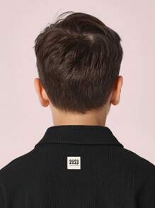 SUMWON Oversized Ribbed Knit Polo Shirt Youth Teen Athletic Casual Short Sleeve School Uniform Sport Classic Preppy Smart Everyday Wear Spring Summer - Black - View 5