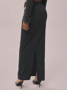 MUSERA Linen Look Cut Out Ruched Maxi Skirt Elegant Summer Vacation Classy - Grey - View 4