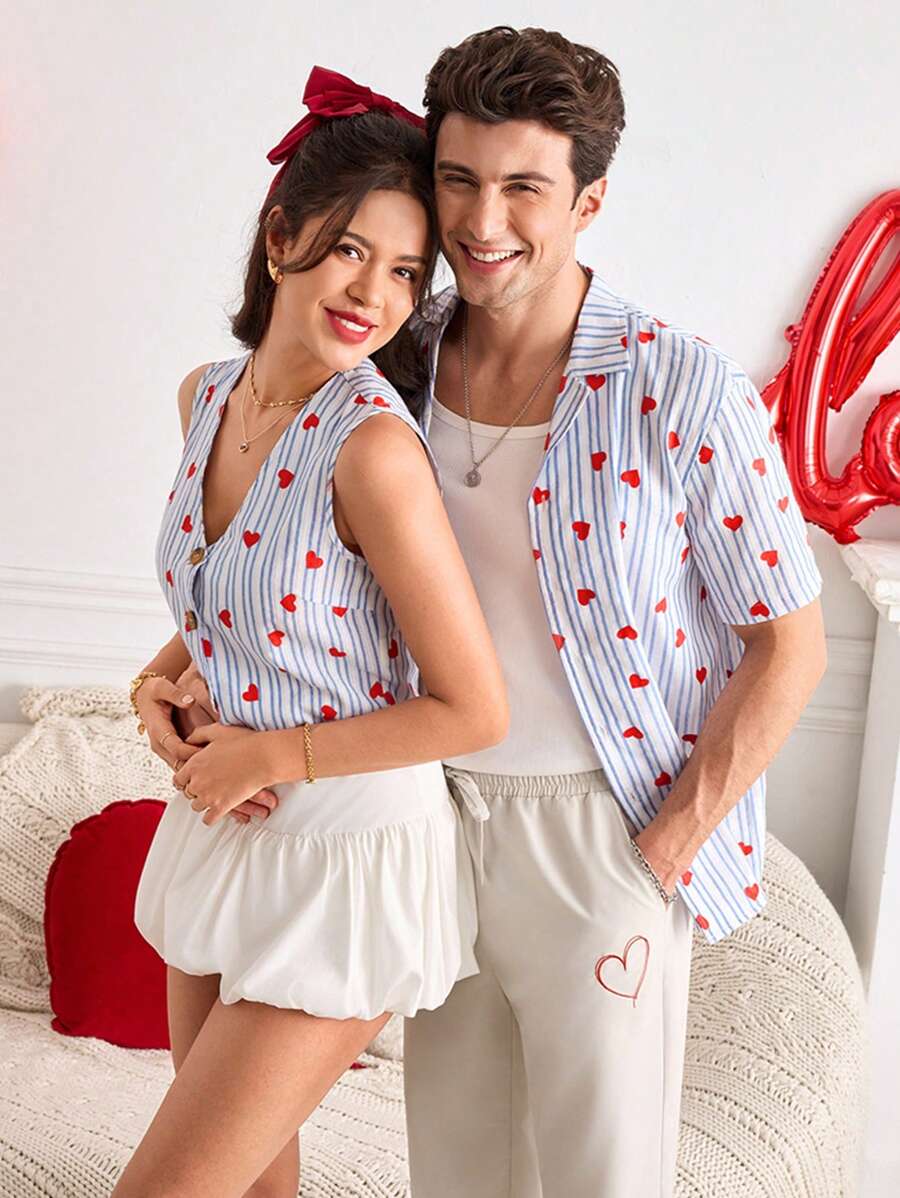 SHEIN LUNE 情人节办公室女士吊带背心衬衫心形情侣外出上衣 - 彩色 - 查看 1
