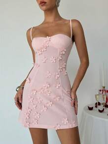 Aloruh Vestido camisero ajustado con detalles de pequeña copa, escote con adorno floral, corte evasé, en color rosa pálido. Vestido elegante para mujer, apropiado para uso en resort, verano