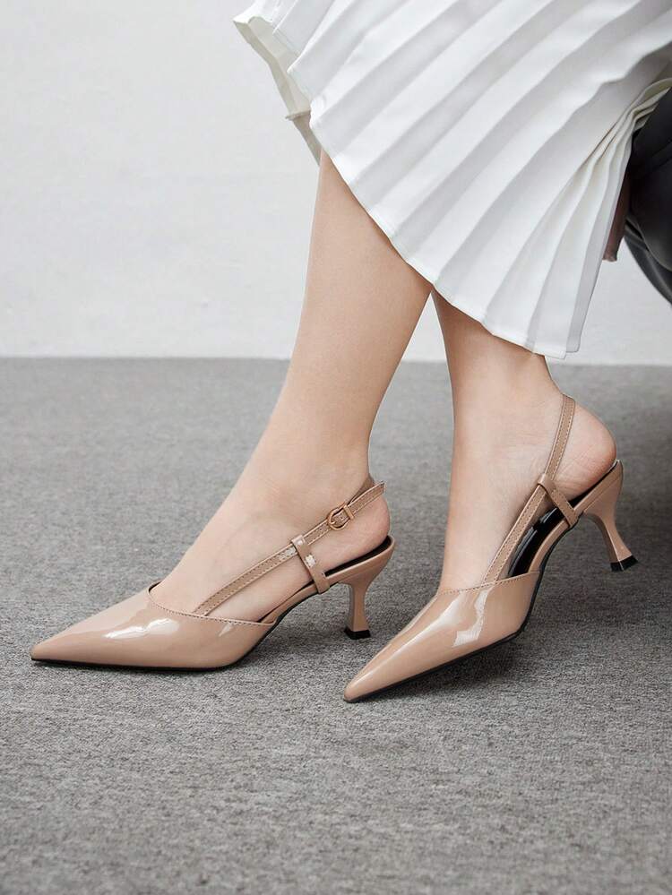 CUCCOO BIZCHIC Women's Pointed Toe High Heels Stilettos, Apricot Glossy Backless Slip-On Dress Pumps For Commuting And Daily Wear For Christmas Valentine's Day Spring Shoes