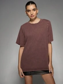 MISSGUIDED Camiseta oversize con efecto de lavado ácido, diseño de estilo casual de calle, moda urbana, aspecto vintage, esencial para otoño e invierno, corte boxy