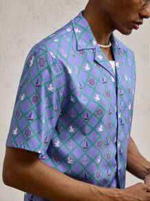 AKNOTIC Business Casual Men's Woven Patterned Print Casual Short Sleeve Shirt, Suitable For Summer