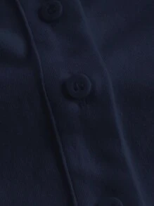 SHEIN EZwear 海军蓝色纯色针织前扣短袖衬衫 - 藏蓝色 - 查看 4